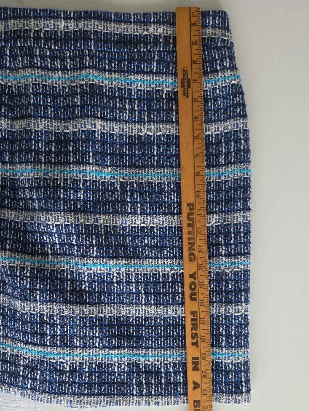 Tory Burch Navy and Aqua Striped Tweed Classic Prep Pencil Skirt Preppy Sz 6